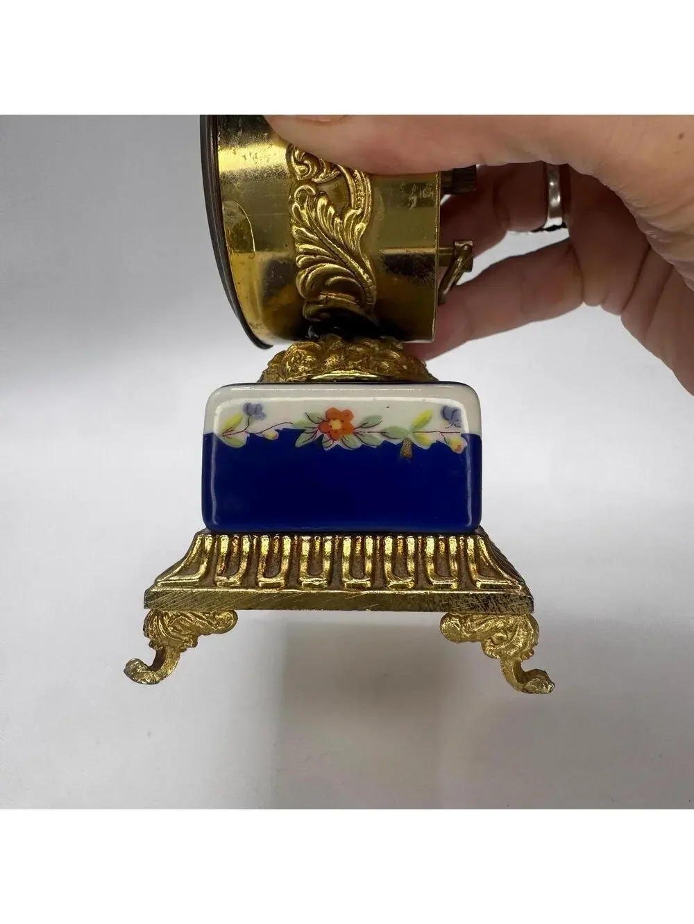 Vintage Jerger Cherub Mantel Clock: Cobalt Blue Porcelain, Gold Gilt, Working